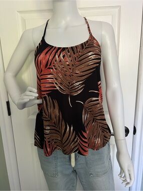 VENUS Black Tropical Leaf Print Spaghetti-Strap Cami